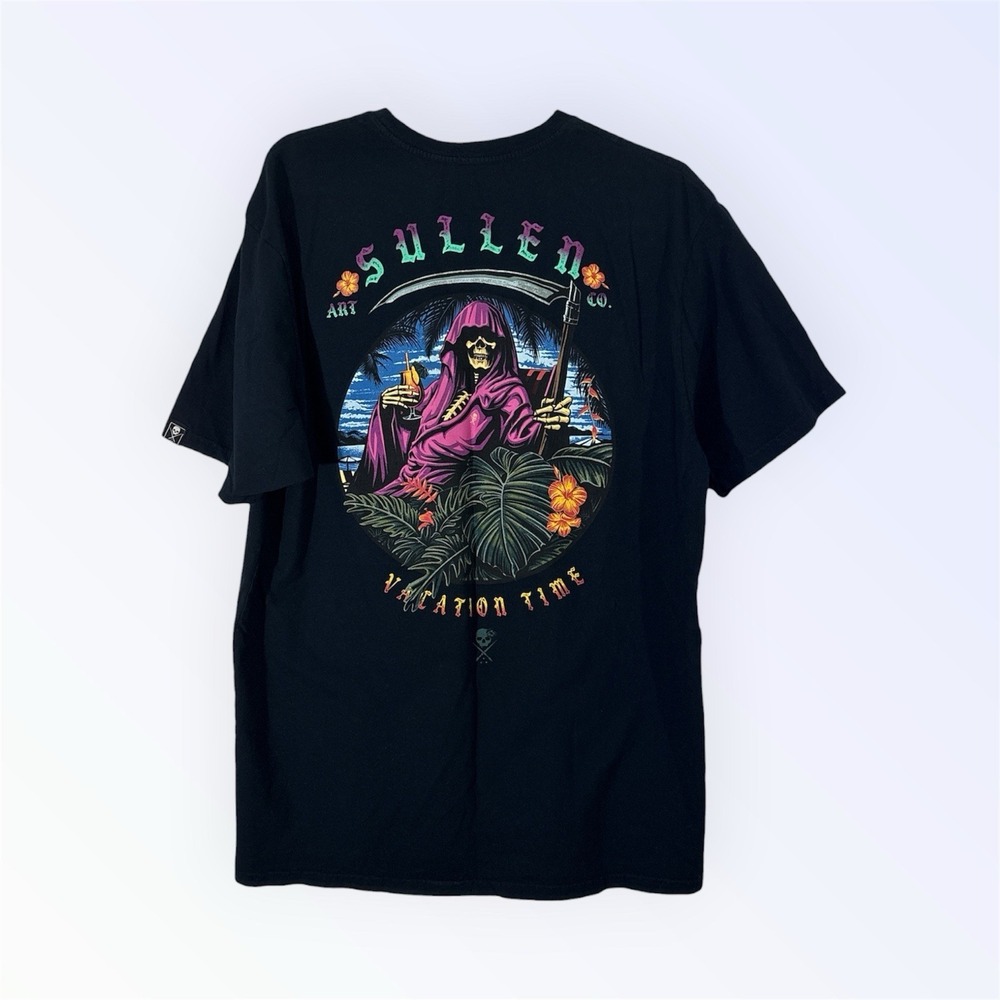 Sullen Vacation Time Men's 2X T-Shirt Grim Reaper Tropical Tattoo Artist